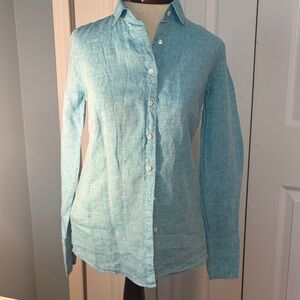 J. Crew Light Aqua Button-Down Linen Shirt size 0 long sleeve